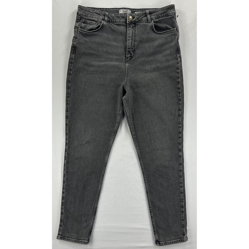 New Look Curves Tori Mom Jeans Womens 16 Black Acid Wash High Rise Stretch Denim